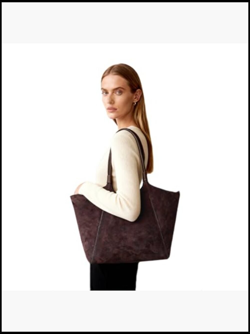 Faux Suede Tote Bag Slouchy Lightweight Large Laptop Shoulder Work Bag - Picture 2 of 7